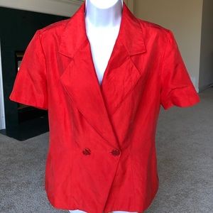 Women 100 silk red short-sleeves jack shirt size 8